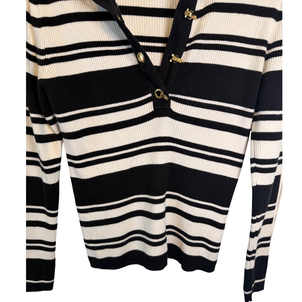 Michael Kors Y2K Grunge Whimsigoth Black White Stripe Ribbed Knit Sweater PM - Picture 5 of 8